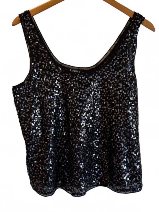 Express Tops - Express Black Sequin Tank Top